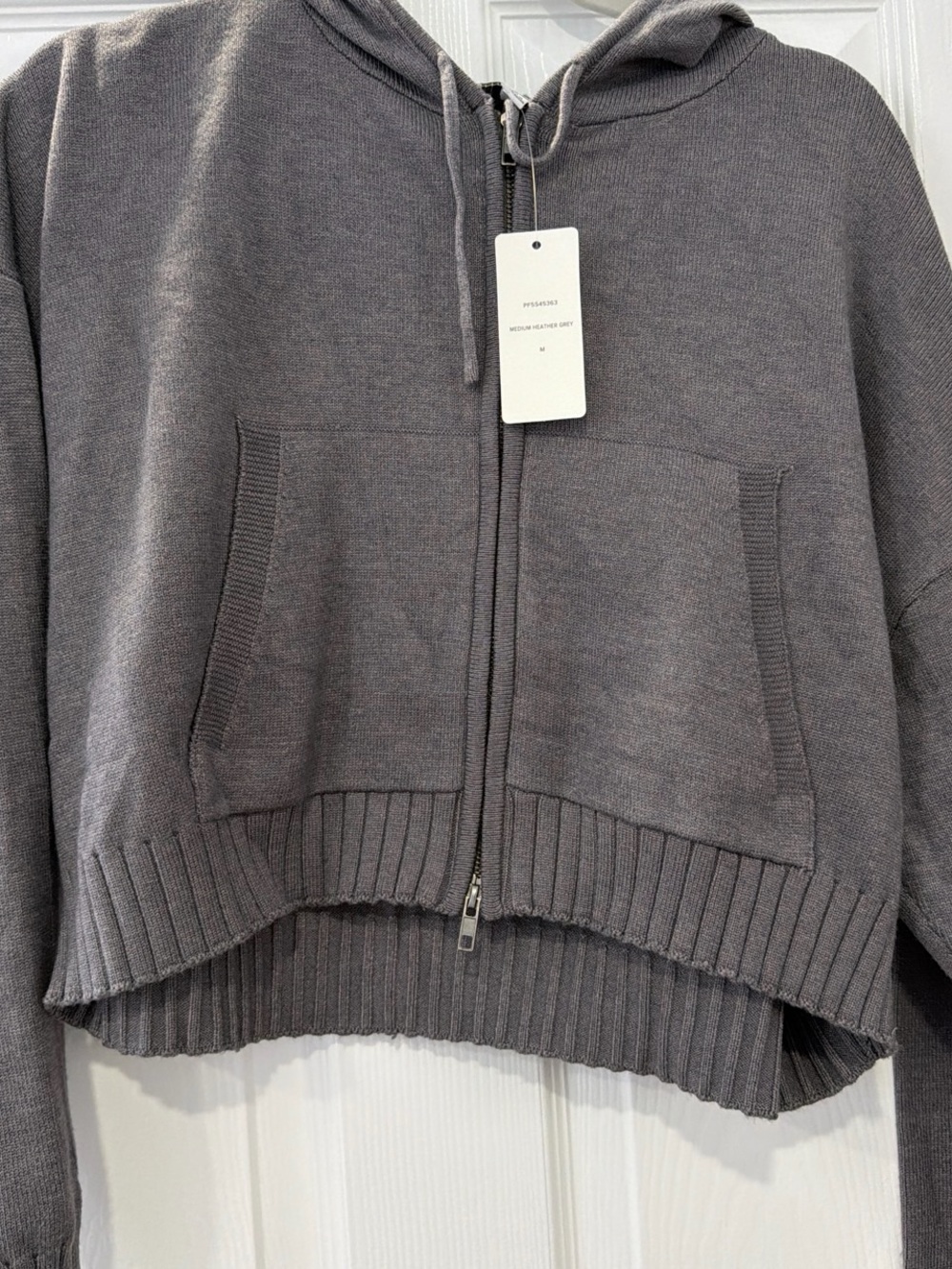 Pink Rose Gray Zip-Up Hooded Knit Sweater